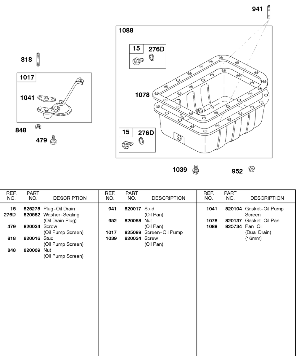 Oil Pan, Oil Strainer Diagram and Parts List for 589447-0334-XX  Briggs and Stratton Engine